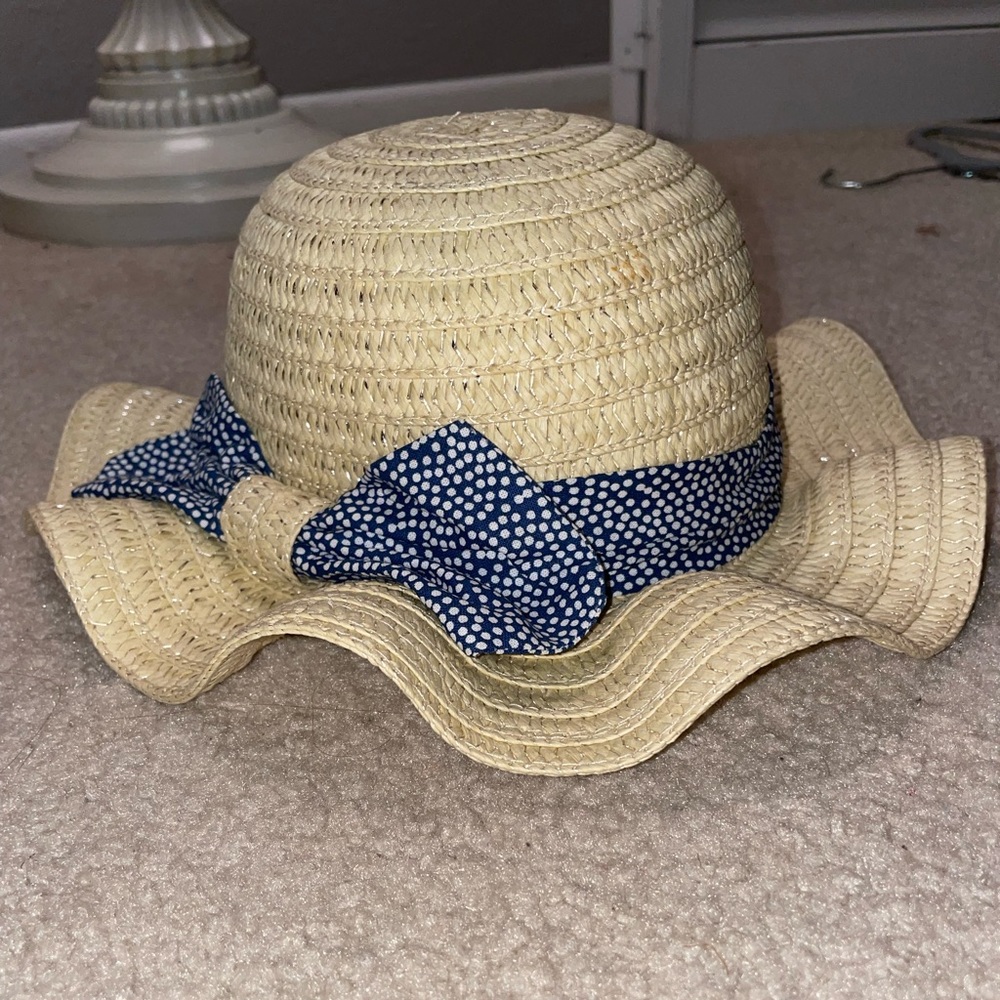 Kids woven straw sun hat with ribbon 41 cm size